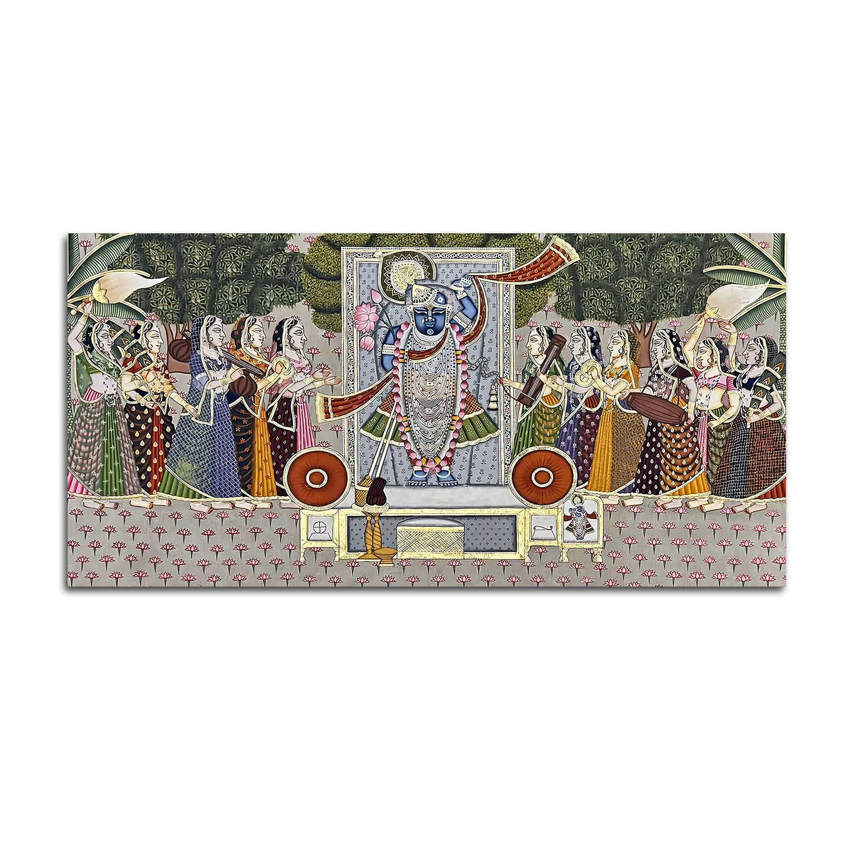 Indian Heritage Nathdwara Shreenathji Darbar Pichwai Canvas Wall Painting for Home & Temple