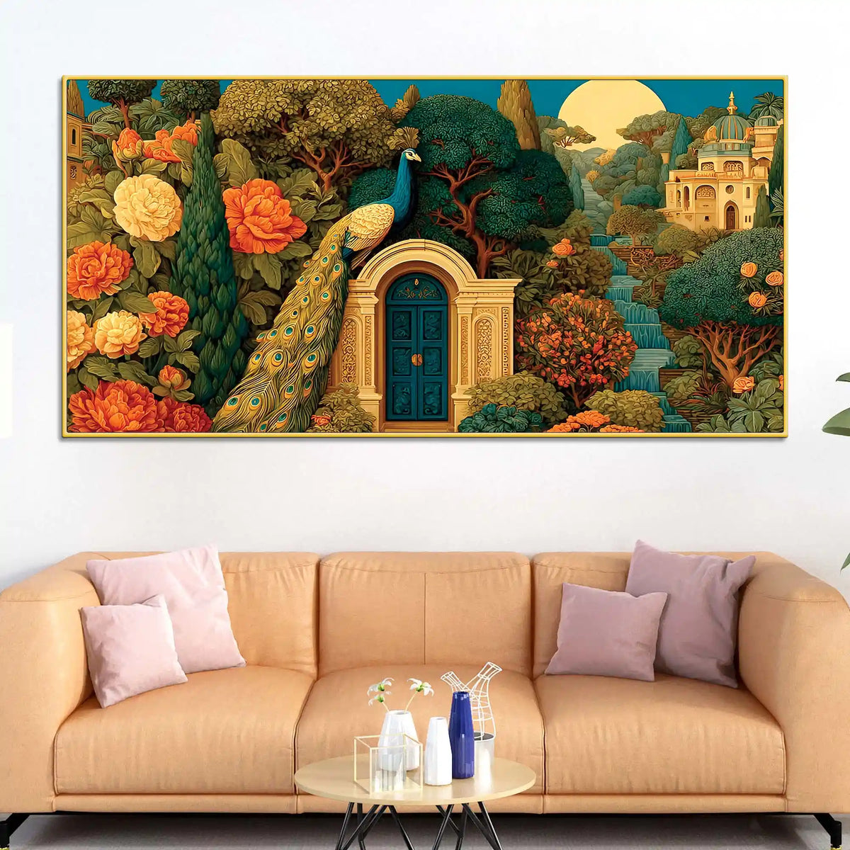 Indian Heritage Peacock In Secret Garden of a Palace Canvas Wall Painting