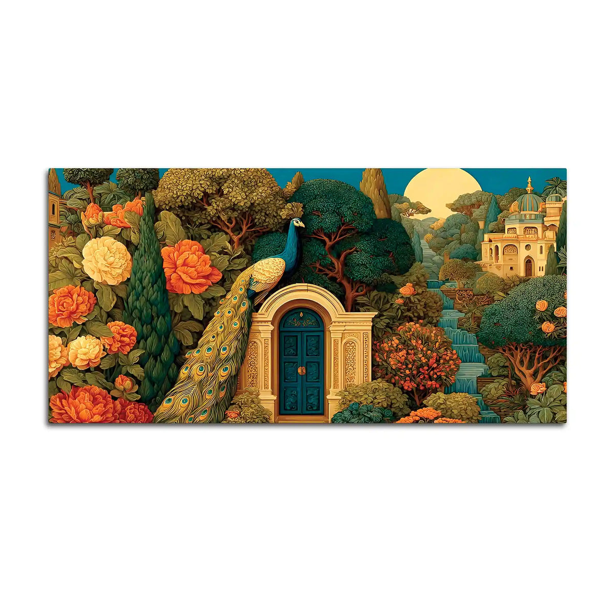 Indian Heritage Peacock In Secret Garden of a Palace Canvas Wall Painting