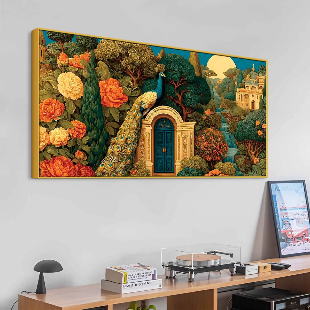 Indian Heritage Peacock In Secret Garden of a Palace Canvas Wall Painting