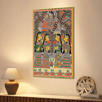 Indian Krishna with Gopis Madhubani Canvas Painting
