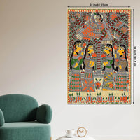 Indian Krishna with Gopis Madhubani Canvas Painting