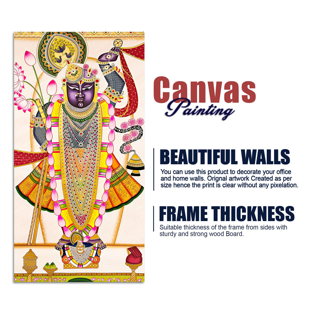 Indian Pichwai Art Shrinathji Canvas Painting | Premium Devotional Wall Art