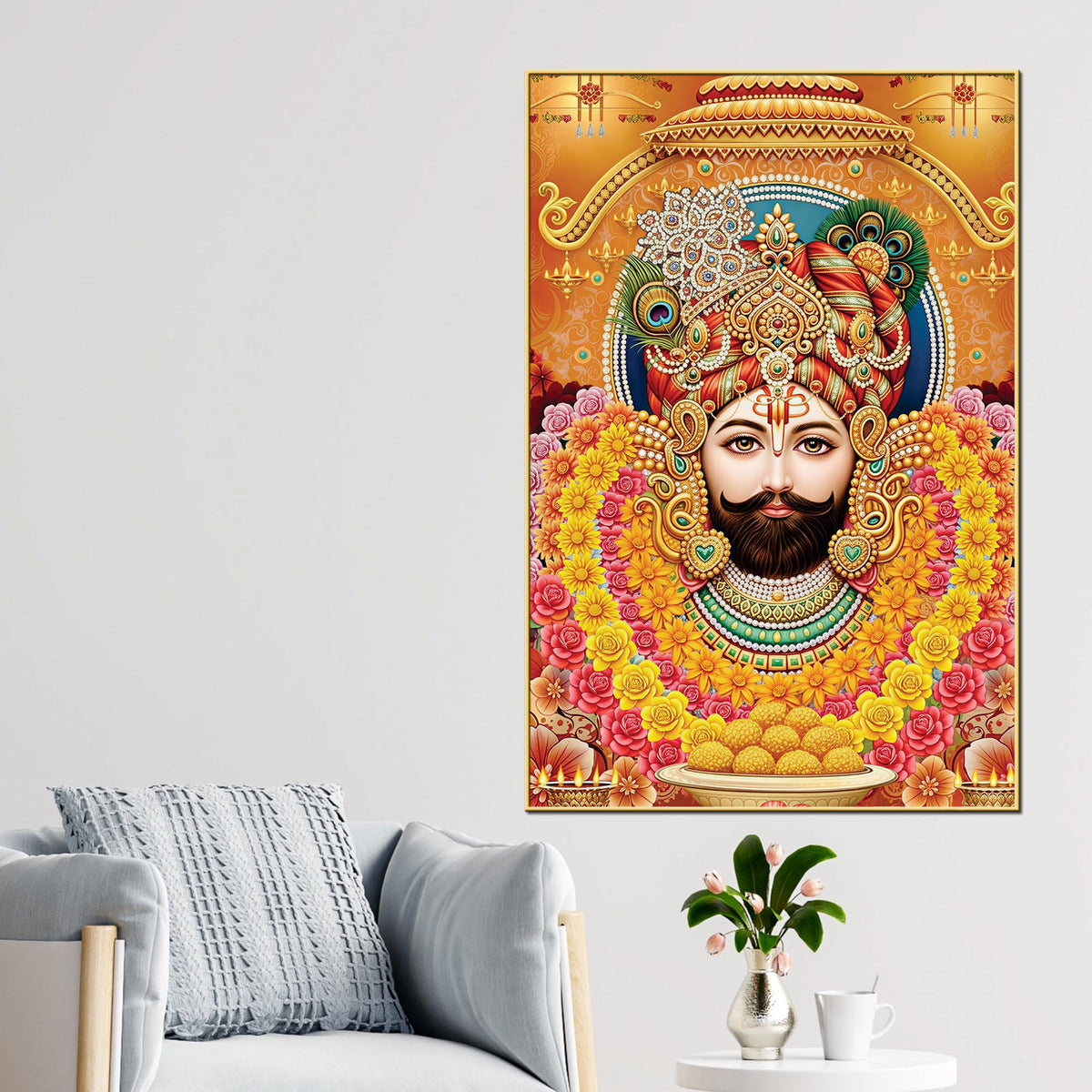 Indian Religious Khatu Shyam Ji Canvas Wall Painting | Hindu Devotional Décor