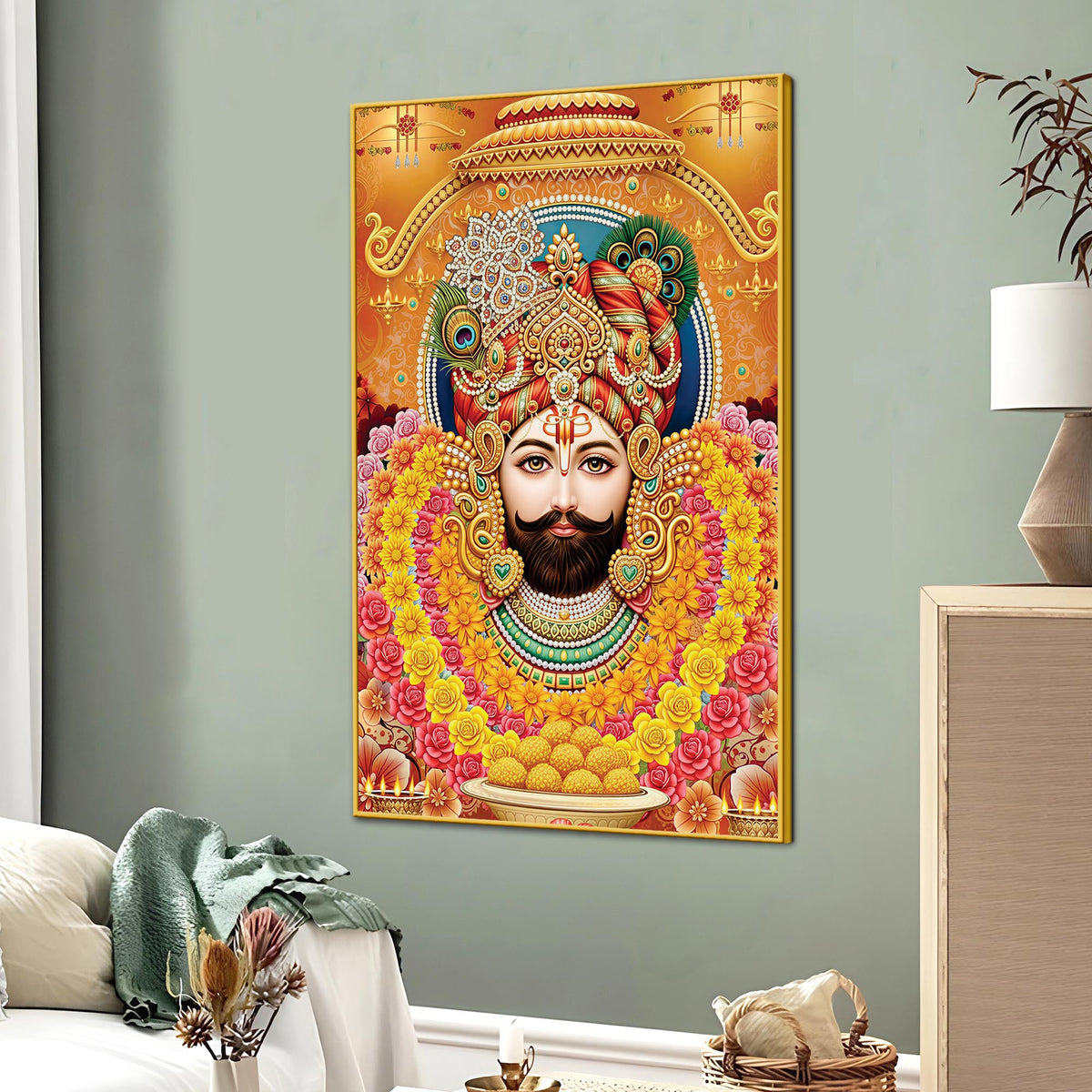 Indian Religious Khatu Shyam Ji Canvas Wall Painting | Hindu Devotional Décor
