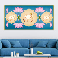 Indian Sacred Cow Painting | Lotus Floral Wall Art