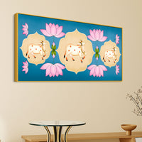 Indian Sacred Cow Painting | Lotus Floral Wall Art