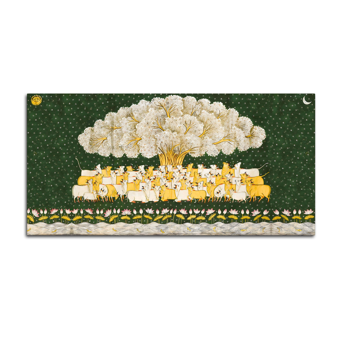 Indian Sacred Cow Pichwai Canvas Painting – Gau Mata Art