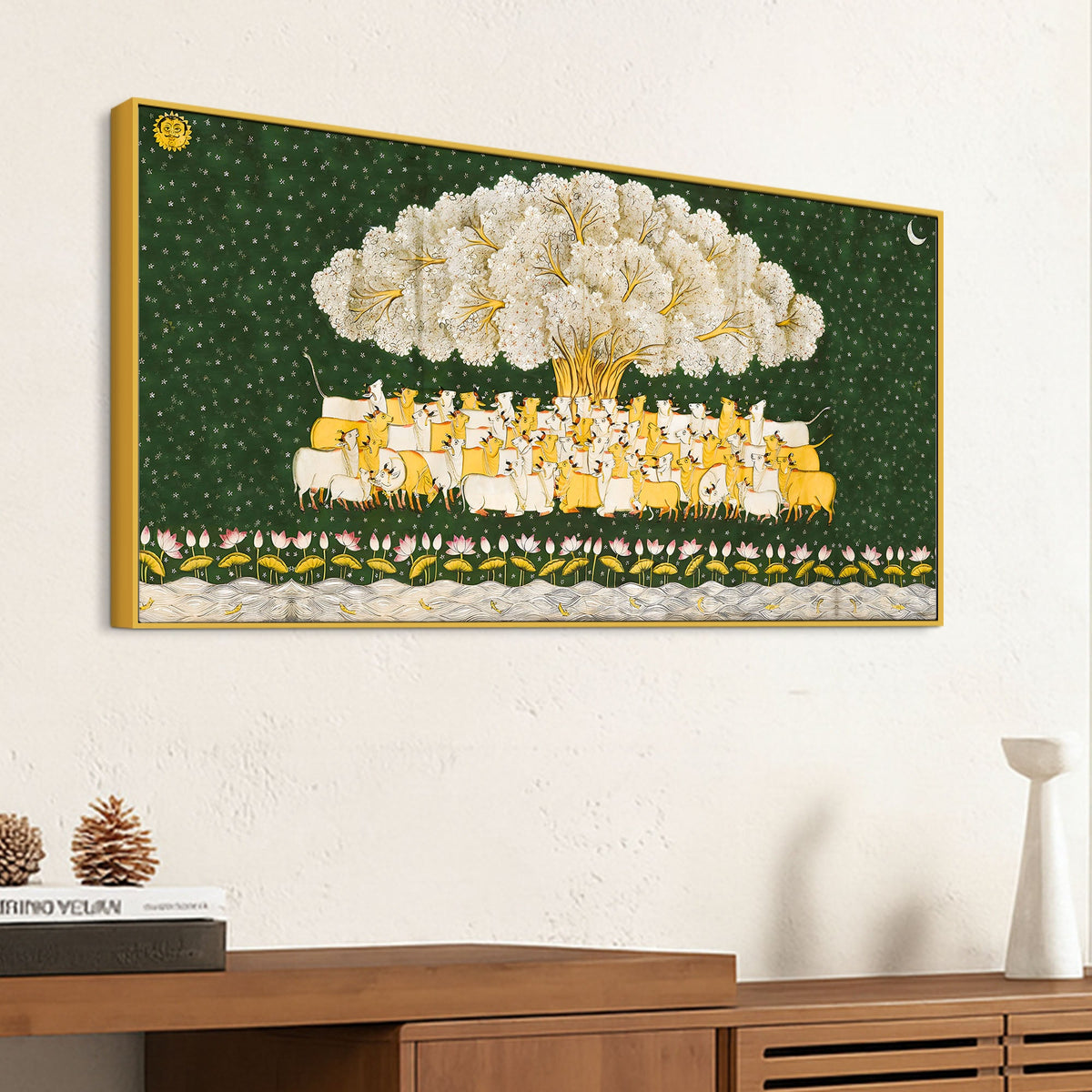 Indian Sacred Cow Pichwai Canvas Painting – Gau Mata Art