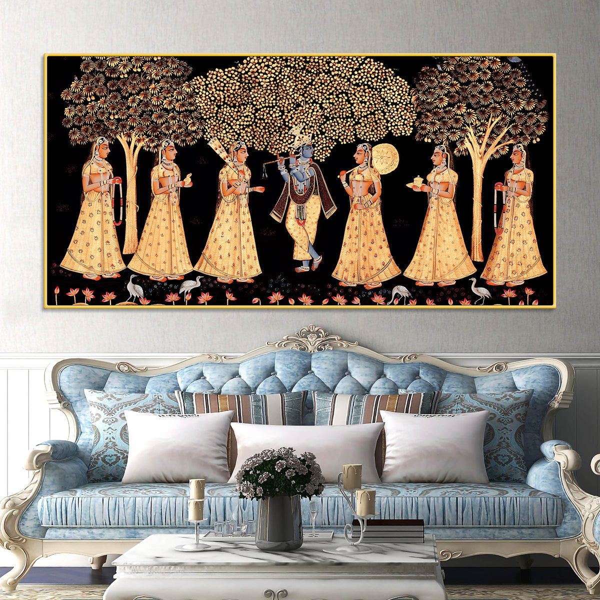 Indian Traditional Krishna Raas Leela Pichwai Wall Painting