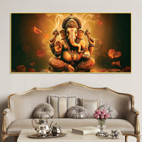 Indian Traditional Lord Shri Ganesh Premium Canvas Wall Painting –  Luxury Spiritual Wall Art for Home & Office Decor