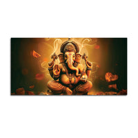 Indian Traditional Lord Shri Ganesh Premium Canvas Wall Painting –  Luxury Spiritual Wall Art for Home & Office Decor