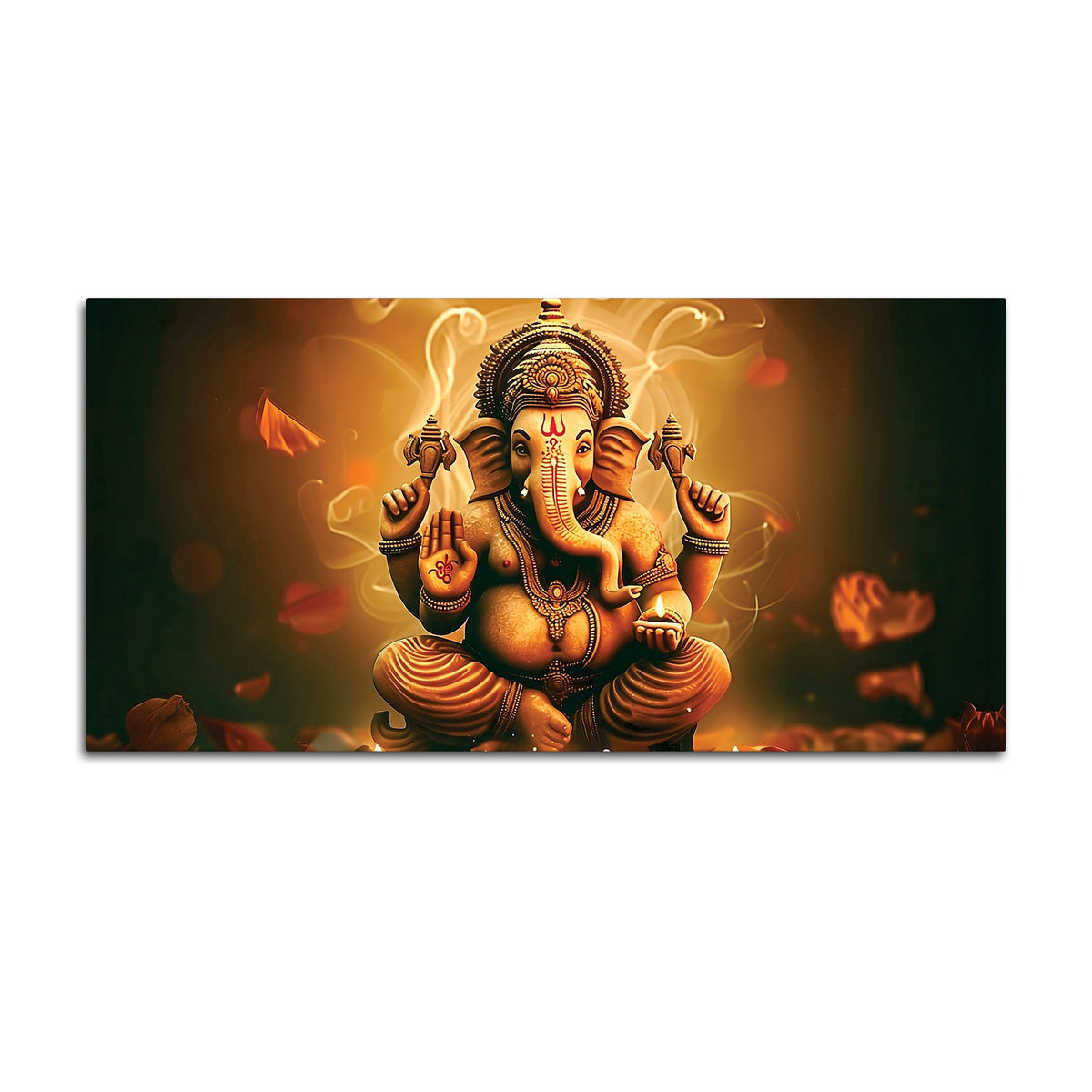 Indian Traditional Lord Shri Ganesh Premium Canvas Wall Painting –  Luxury Spiritual Wall Art for Home & Office Decor