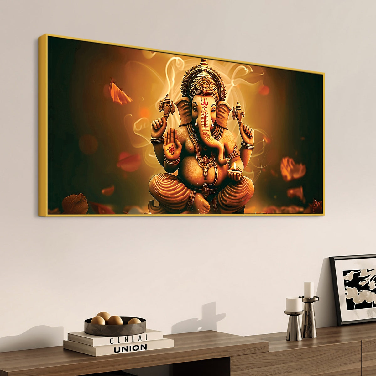 Indian Traditional Lord Shri Ganesh Premium Canvas Wall Painting –  Luxury Spiritual Wall Art for Home & Office Decor