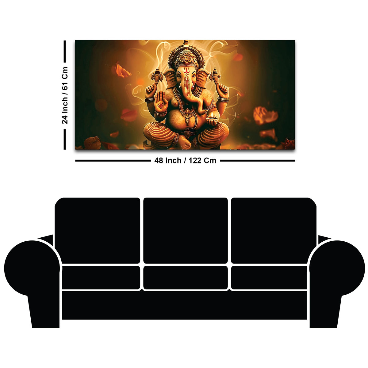 Indian Traditional Lord Shri Ganesh Premium Canvas Wall Painting –  Luxury Spiritual Wall Art for Home & Office Decor