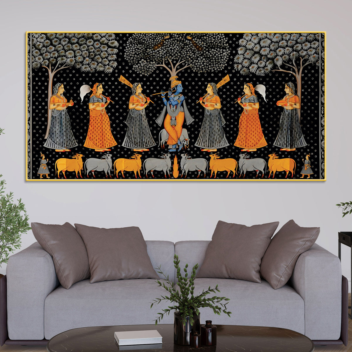 Indian Traditional Pichwai Krishna Raas Leela Wall Painting
