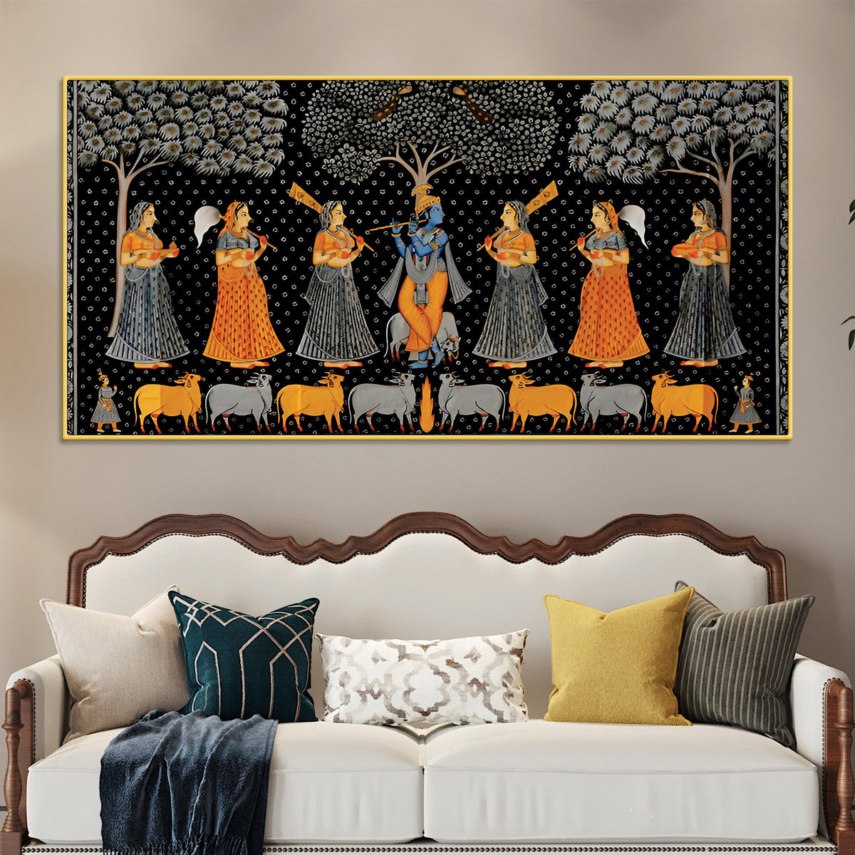 Indian Traditional Pichwai Krishna Raas Leela Wall Painting