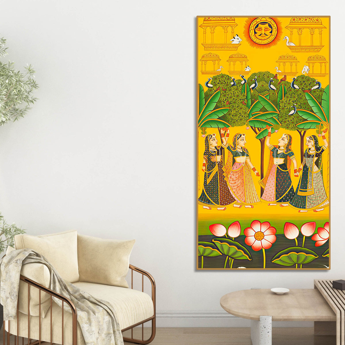 Indian Village Scene Canvas Painting | Traditional Ethnic Wall Art