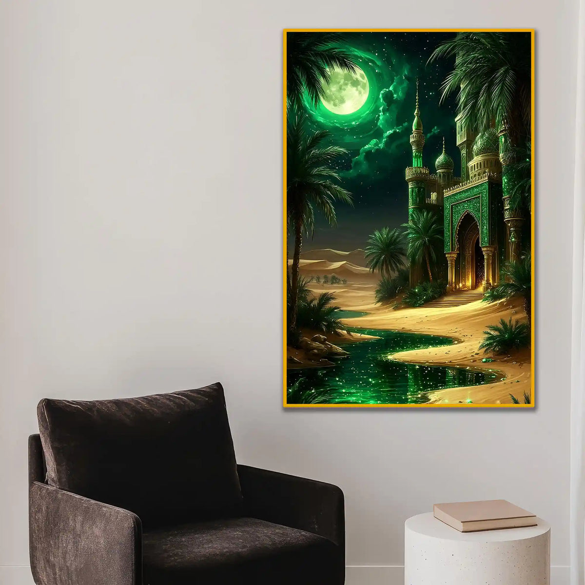 Islamic Desert Mosque Night Floating Frame Crystal Wall Painting