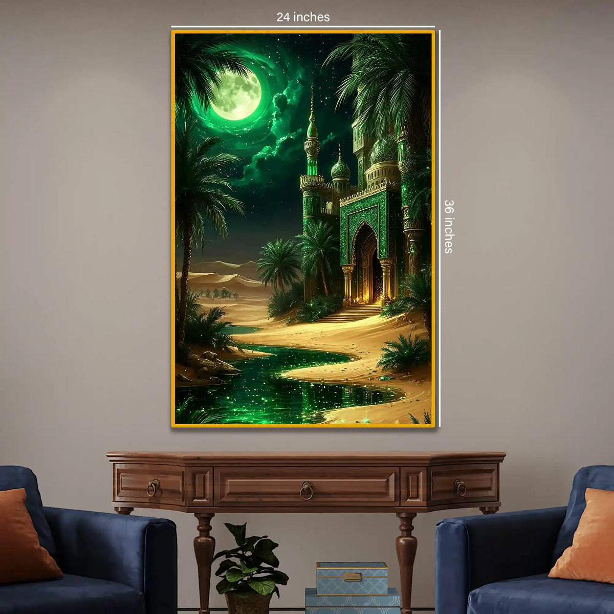 Islamic Desert Mosque Night Floating Frame Crystal Wall Painting
