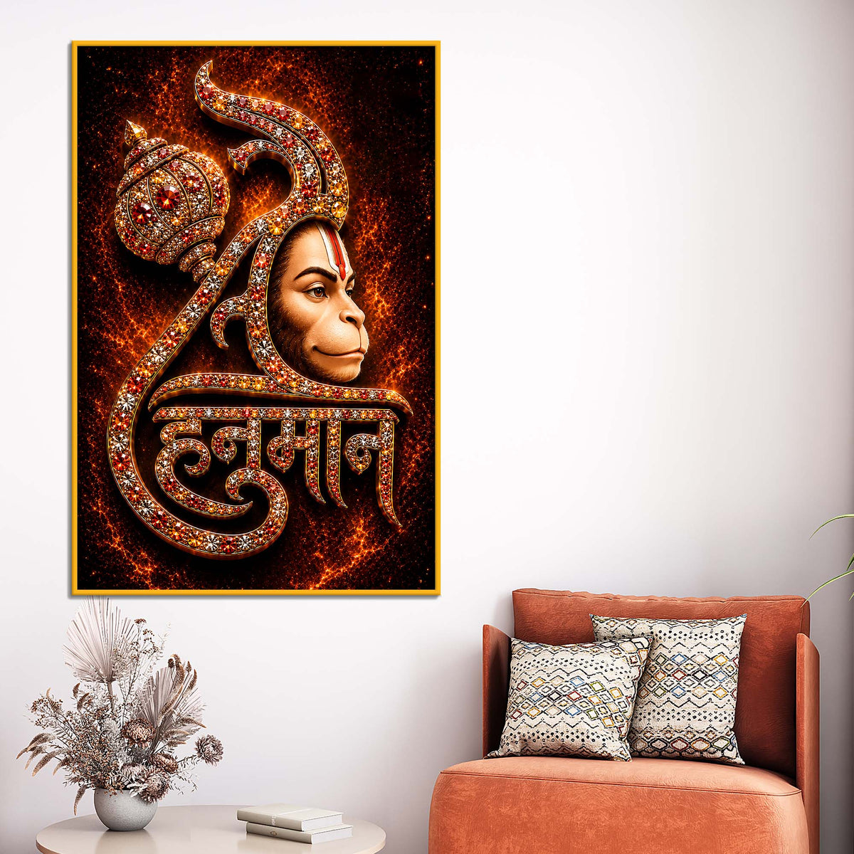 Jai Hanuman Floating Frame Crystal Wall Painting