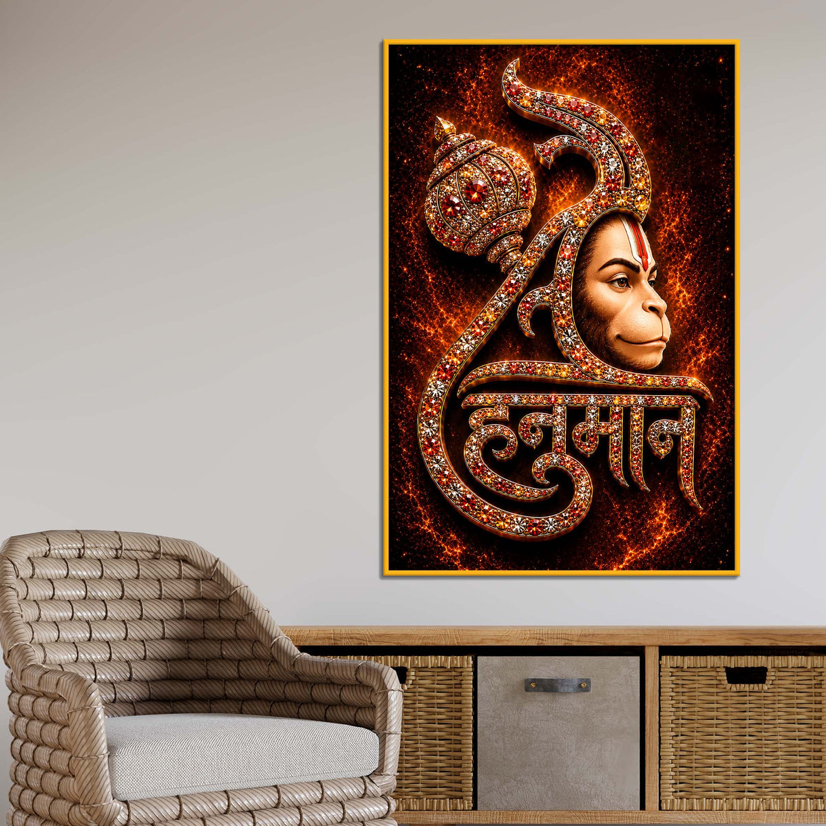 Jai Hanuman Floating Frame Crystal Wall Painting