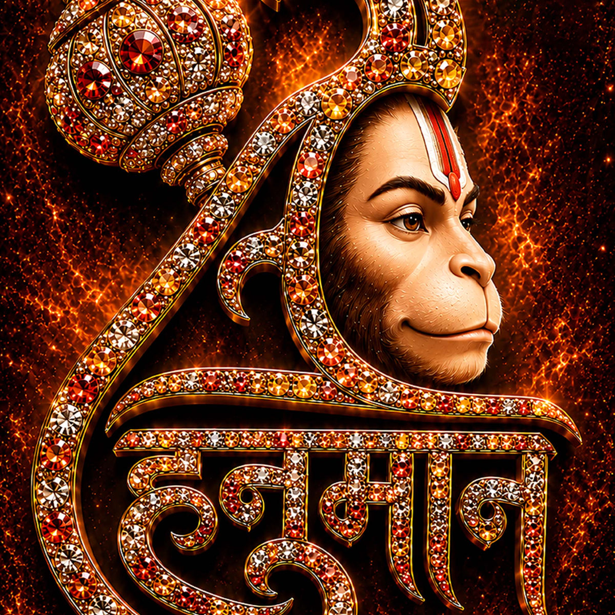 Jai Hanuman Floating Frame Crystal Wall Painting