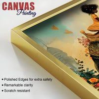Journey of Artistic Elephant & Cute Girl Floral Canvas Wall Painting