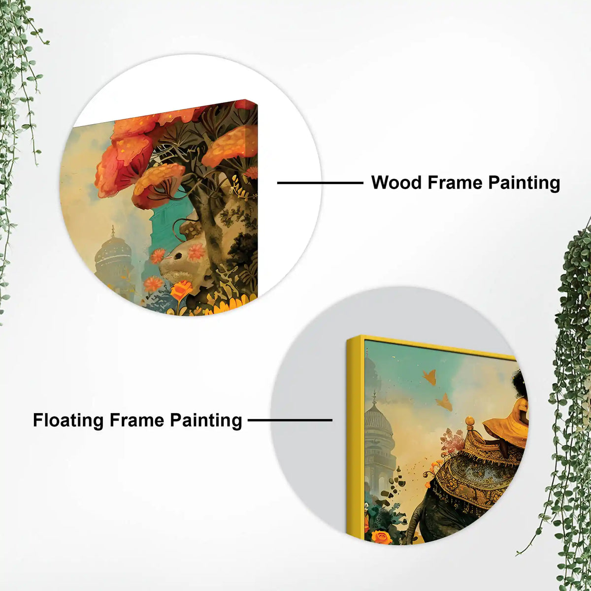 Journey of Artistic Elephant & Cute Girl Floral Canvas Wall Painting