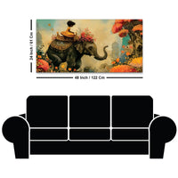 Journey of Artistic Elephant & Cute Girl Floral Canvas Wall Painting