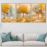 Journey Through the Golden Garden Acrylic Floating Wall Painting Set of 3