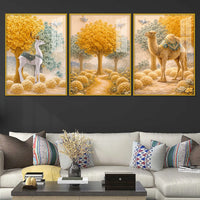 Journey Through the Golden Garden Acrylic Floating Wall Painting Set of 3