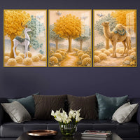 Journey Through the Golden Garden Acrylic Floating Wall Painting Set of 3