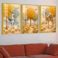 Journey Through the Golden Garden Acrylic Floating Wall Painting Set of 3