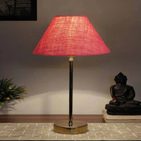 Jute Shade Textured Pink Color Table Lamp with Golden Metal Finish
