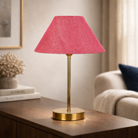 Jute Shade Textured Pink Color Table Lamp with Golden Metal Finish