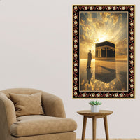 Kaaba at Mecca in Sunrise Floral Border Vertical Wall Painting