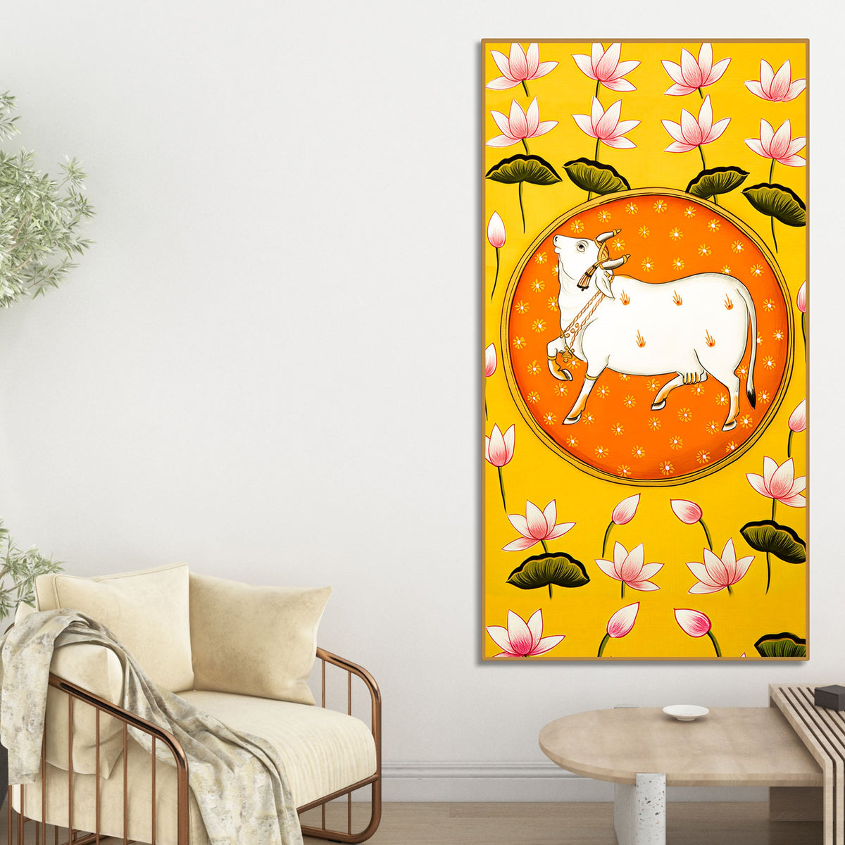 Kamdhenu Cow Pichwai Canvas Painting | Traditional Indian Wall Art