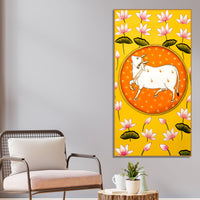 Kamdhenu Cow Pichwai Canvas Painting | Traditional Indian Wall Art