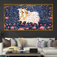 Kamdhenu Cow Premium Crystal Glass Finish Wall Painting