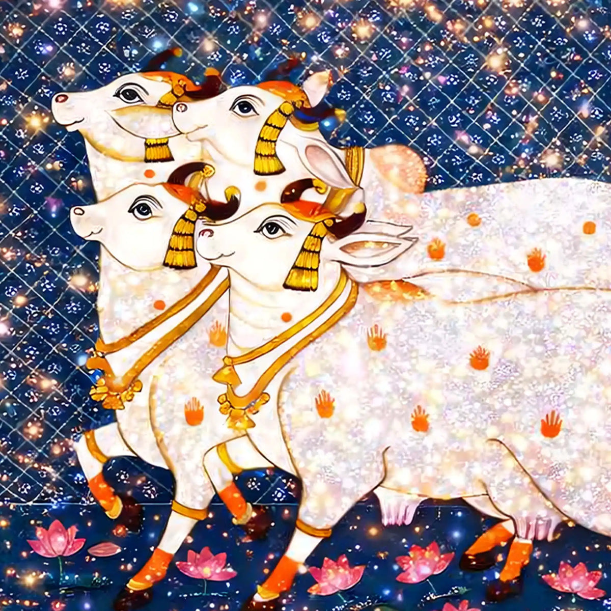 Kamdhenu Cow Premium Crystal Glass Finish Wall Painting