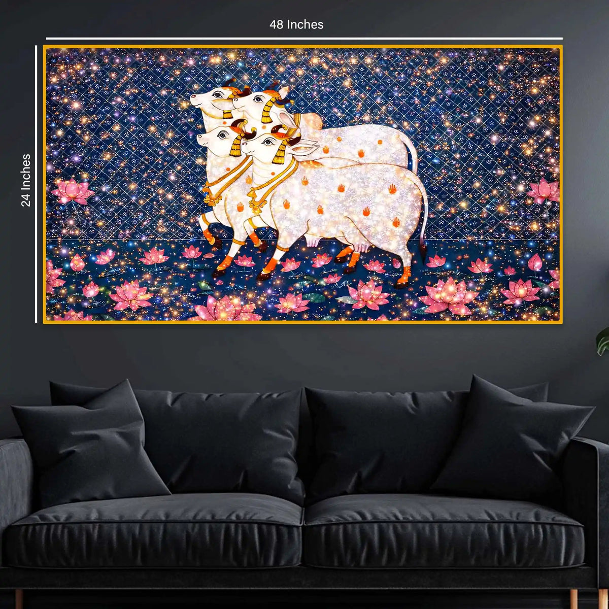 Kamdhenu Cow Premium Crystal Glass Finish Wall Painting