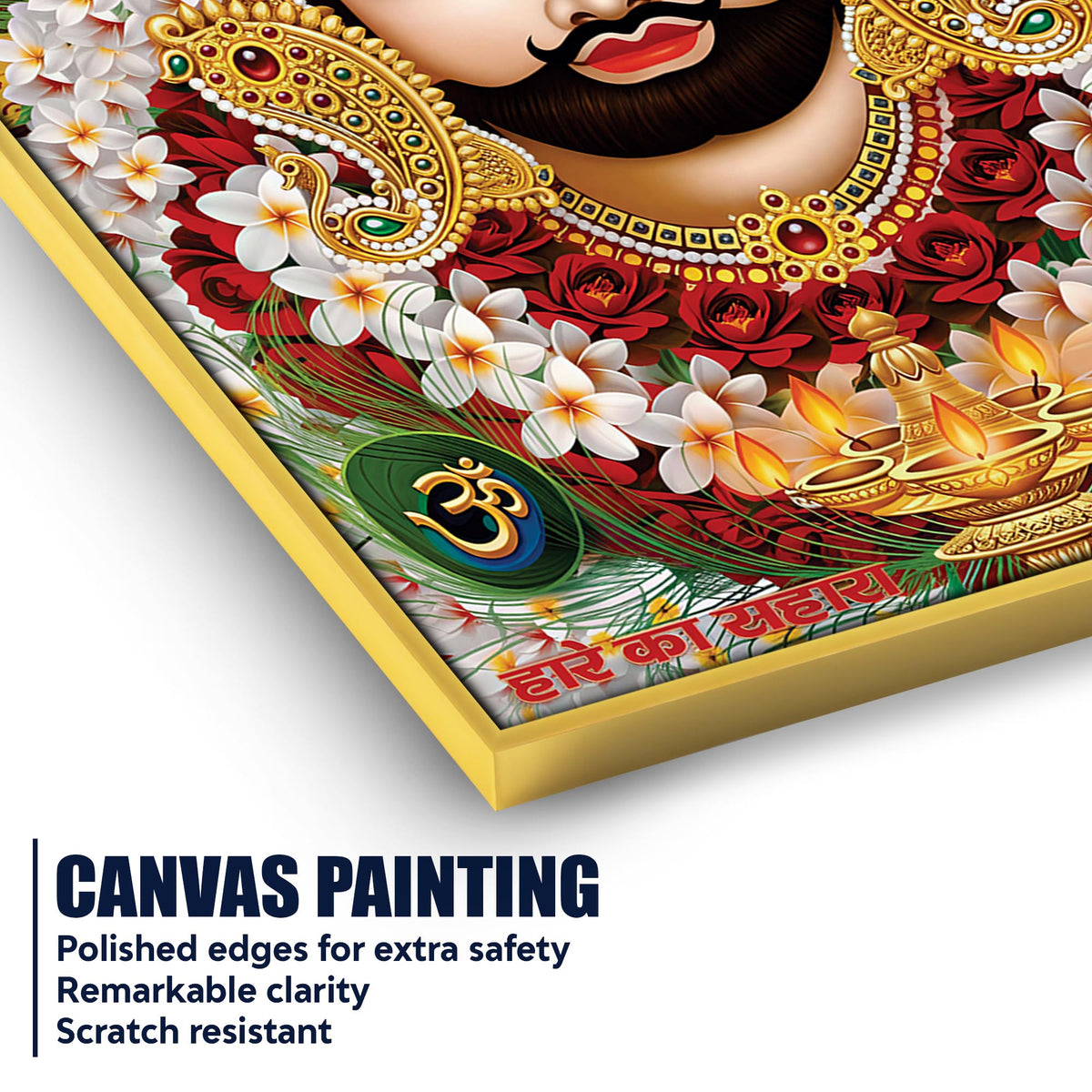 Khatu Shyam Ji Face Canvas Painting | Devotional Hindu Wall Art for Living Room