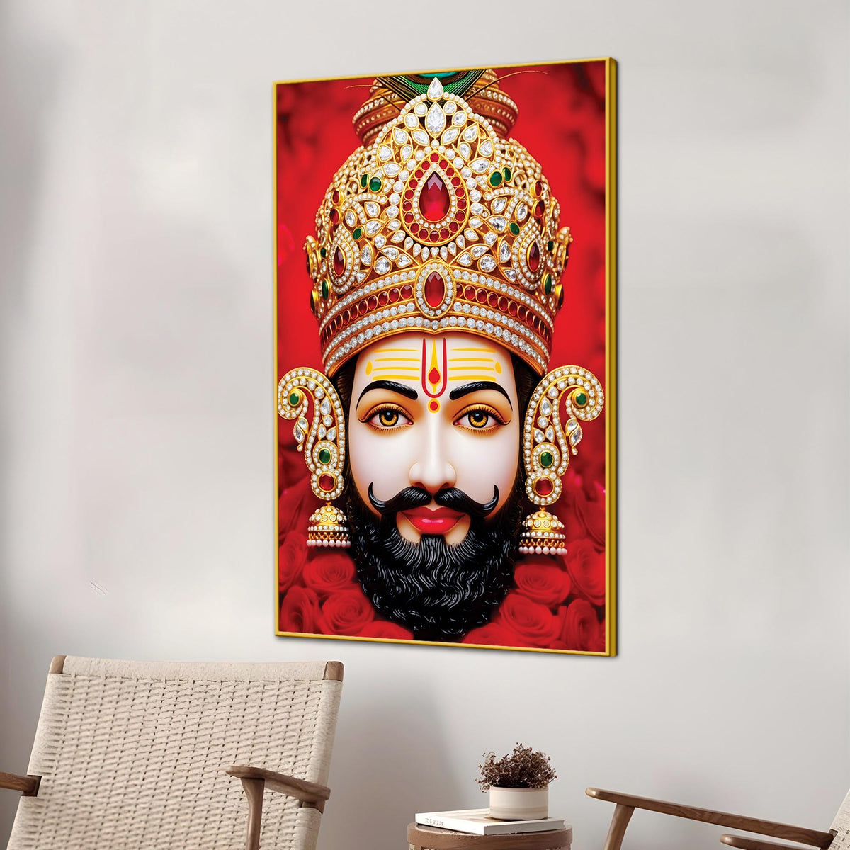 Khatu Shyam Ji Red Background Canvas Painting | Devotional Wall Art
