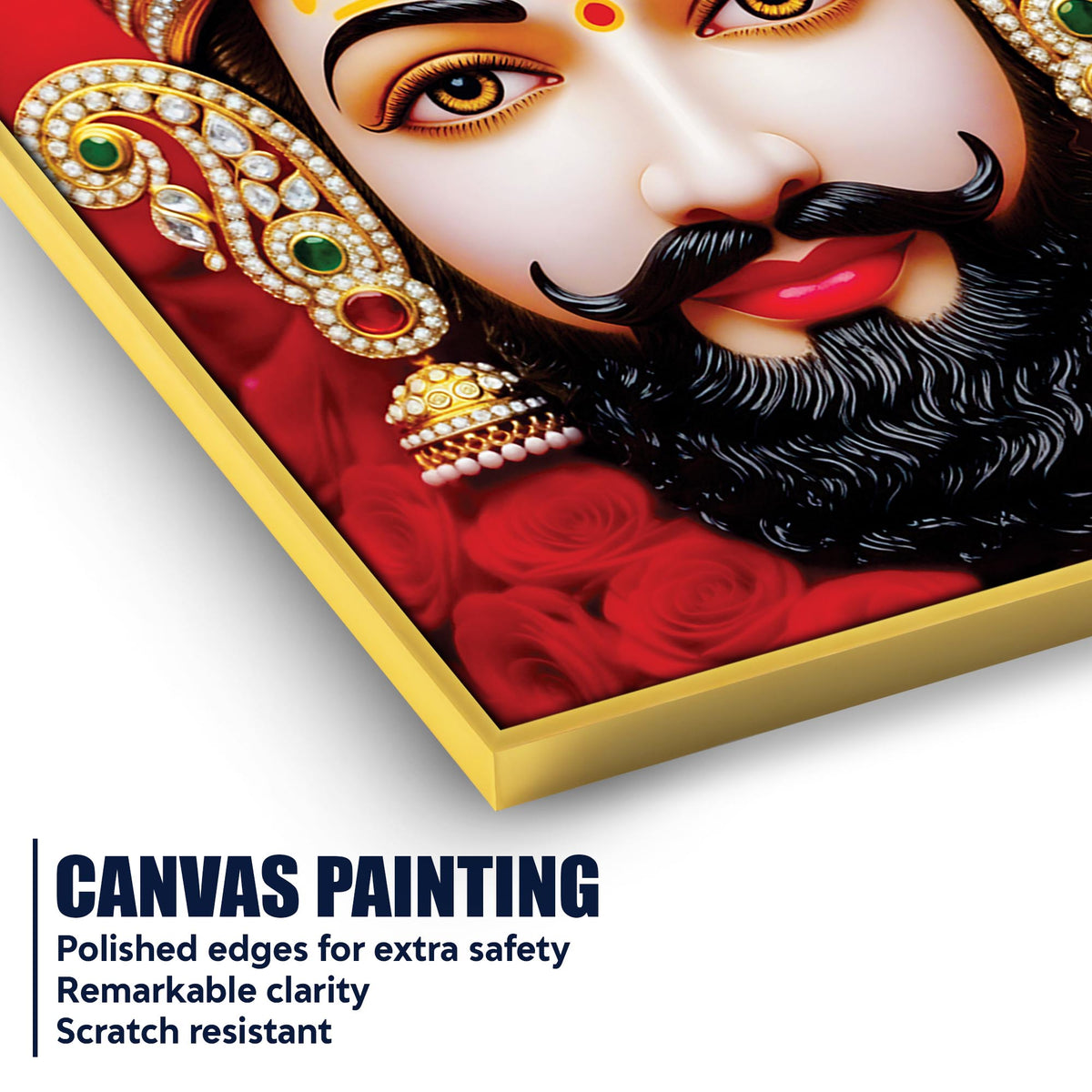 Khatu Shyam Ji Red Background Canvas Painting | Devotional Wall Art