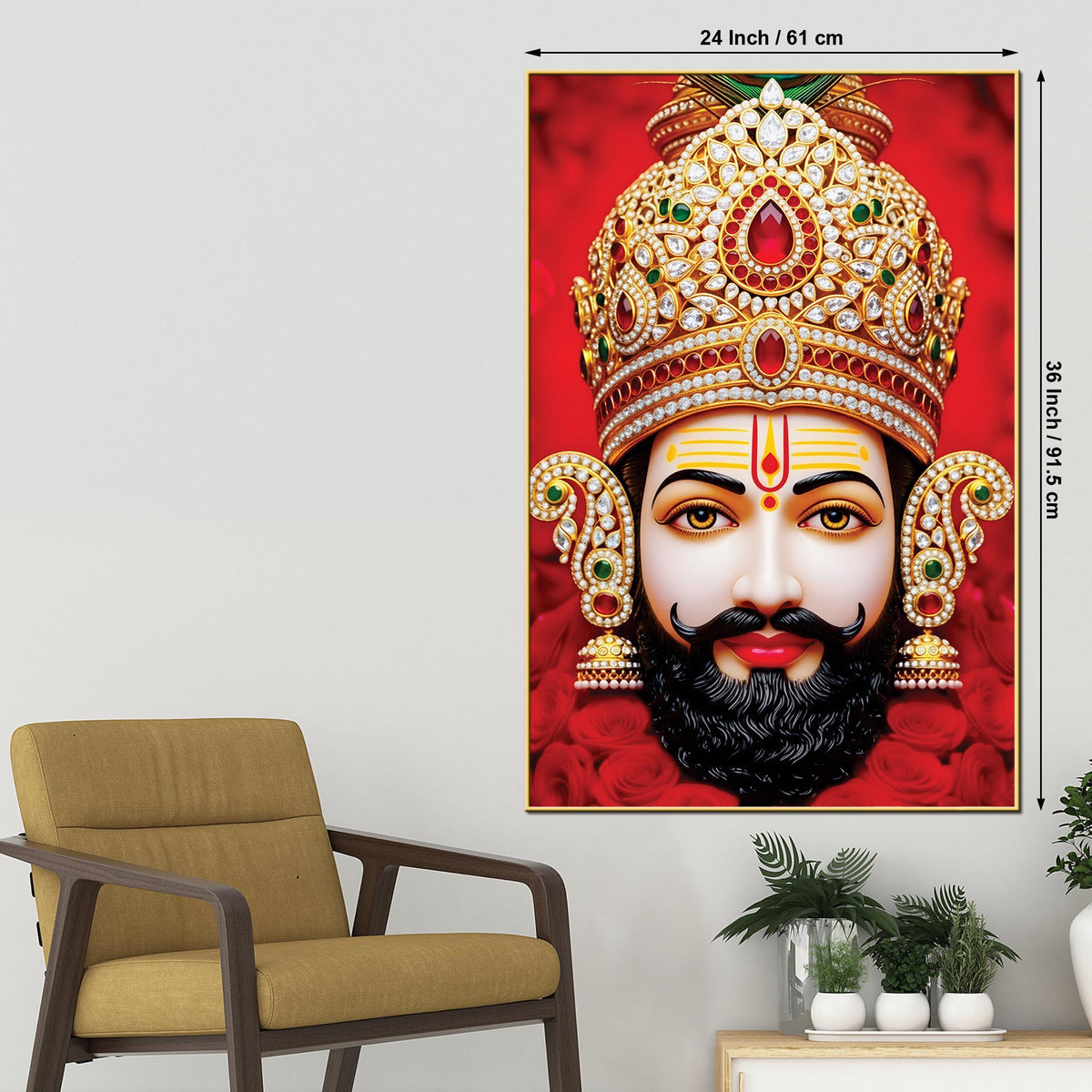 Khatu Shyam Ji Red Background Canvas Painting | Devotional Wall Art