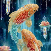 Koi Fish with Lotus Floating Frame Crystal Wall Painting