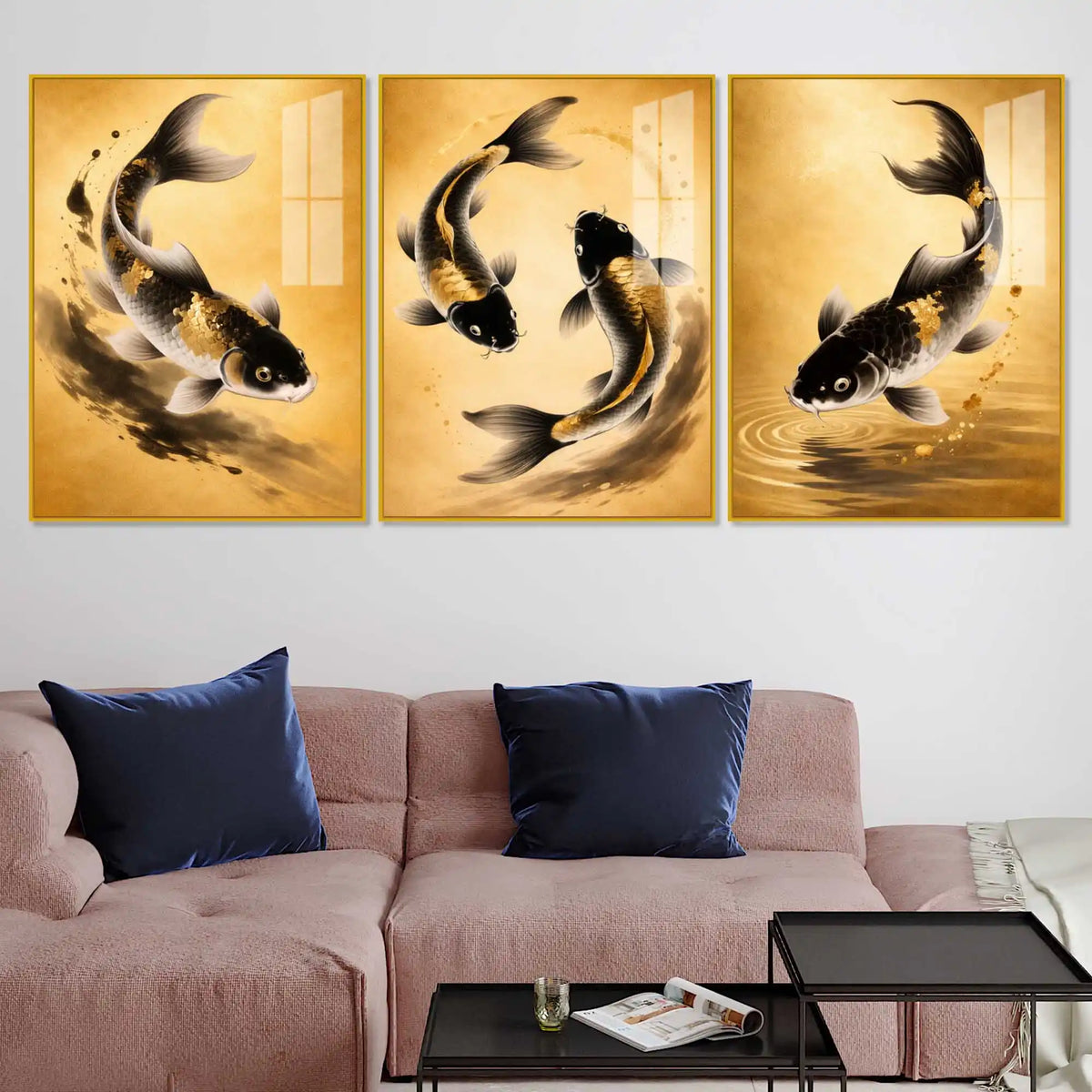 Koi of Abundance Acrylic Floating Frame Wall Painting Set of 3