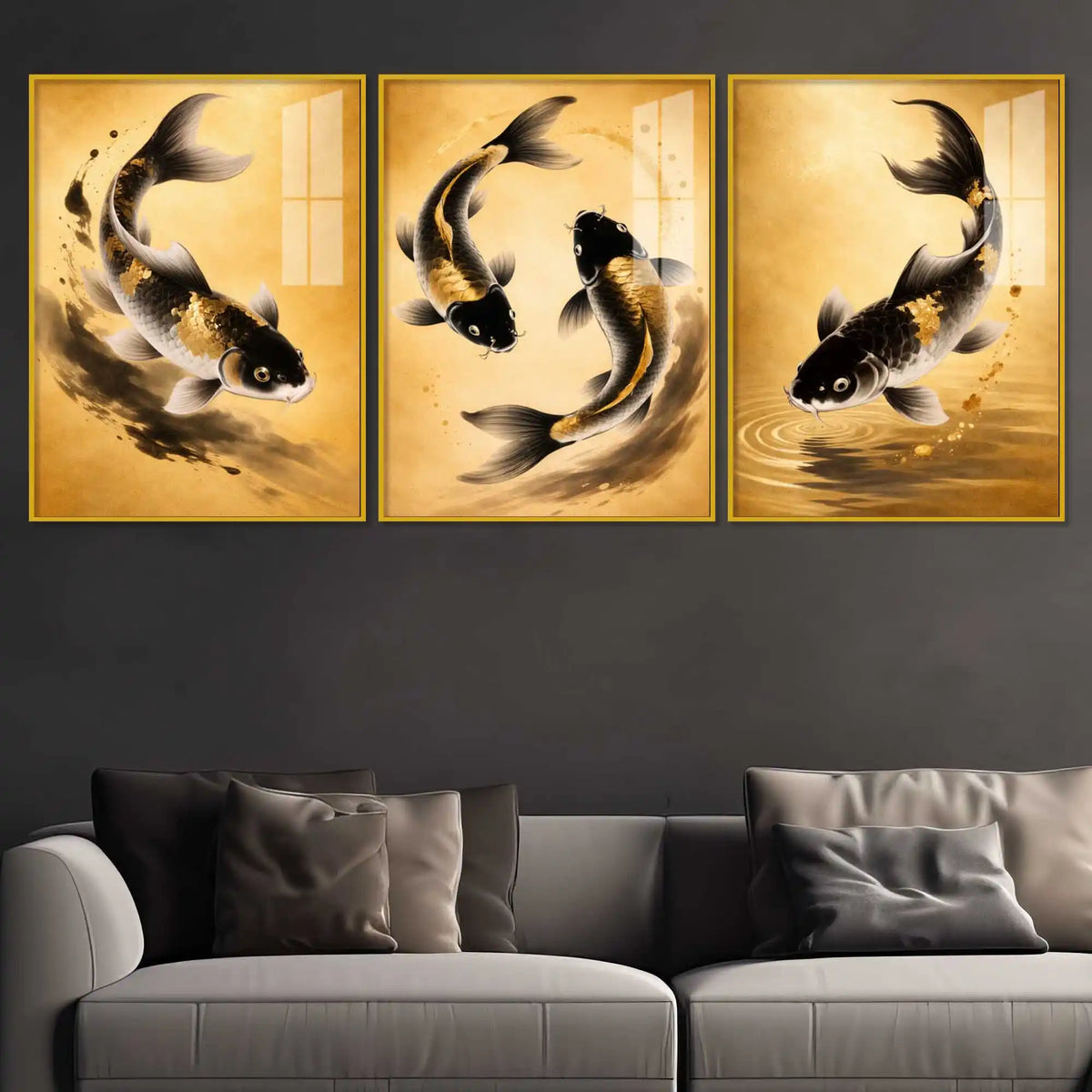 Koi of Abundance Acrylic Floating Frame Wall Painting Set of 3