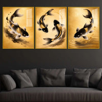 Koi of Abundance Acrylic Floating Frame Wall Painting Set of 3